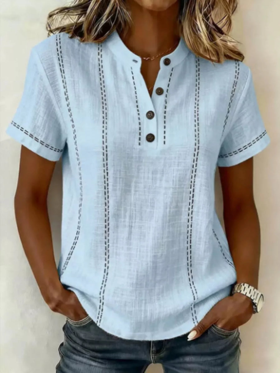 White Button Detail Short Sleeve Blouse Plus Size