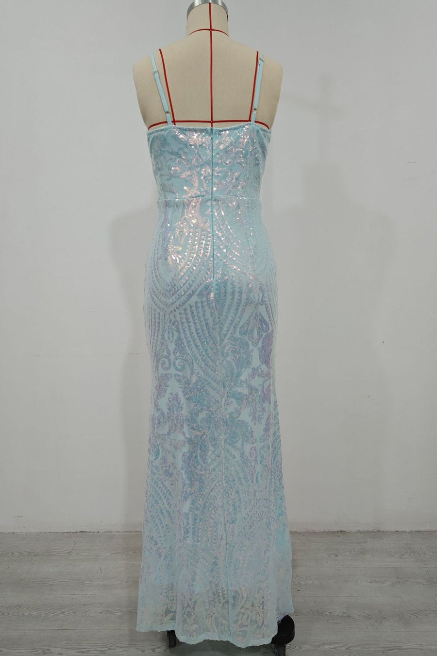 formal gown featuring geometric in Sky Blue with Polyester Care instructions: Hand wash cold texture