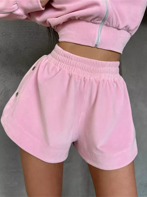 Zip-up Outerwear And Shorts Set in Brown