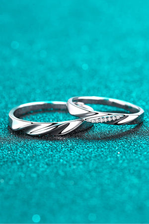 Twisted embrace silver rings set, 925 sterling silver, one with small diamonds