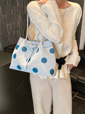 Pastel Blue with Polka Dot Medium Shoulder Bag