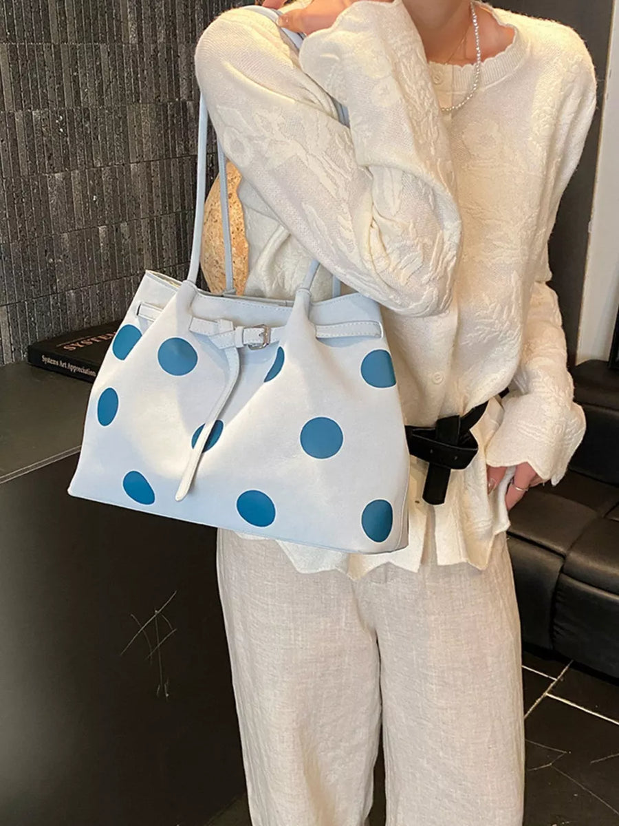 Pastel Blue with Polka Dot Medium Shoulder Bag