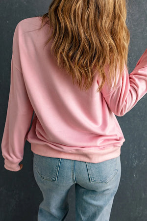 PLAYTIME Ribbed Long Sleeve Top in blush pink, casual crewneck sweatshirt with relaxed fit.