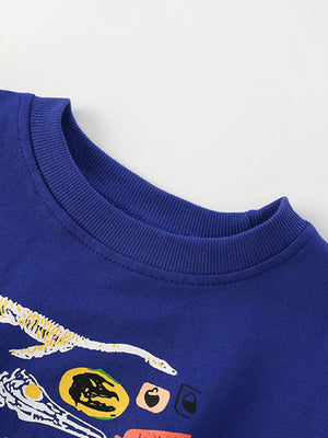Navy dinosaur graphic sweatshirt for kids with crew neck