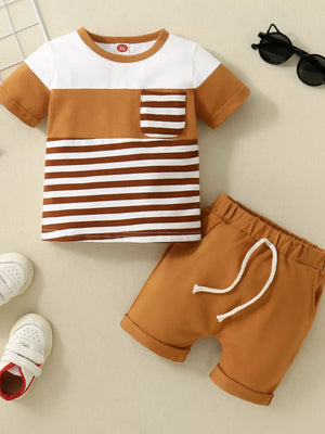 Children's Striped T-shirt And Shorts Set in Chocolate Color