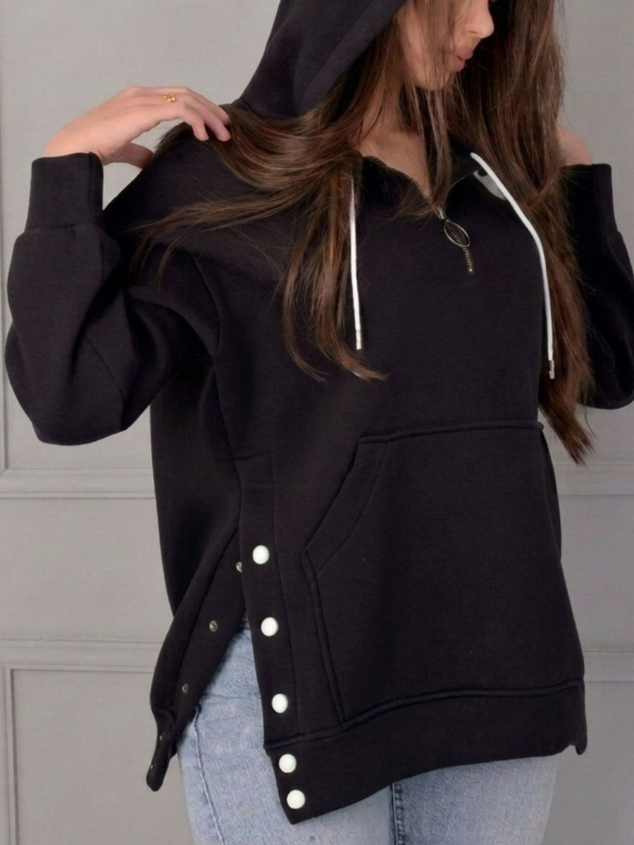 forest green hoodie with quarter-zip and long sleeve