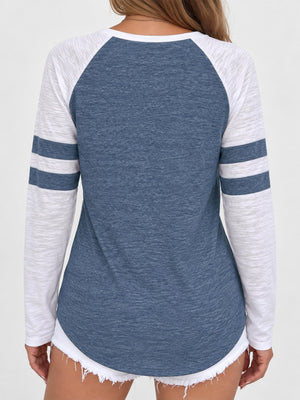 t-shirt in Brown with color-block and raglan sleeve