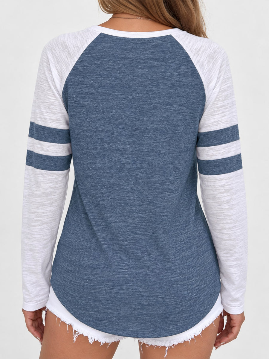 t-shirt in Brown with color-block and raglan sleeve