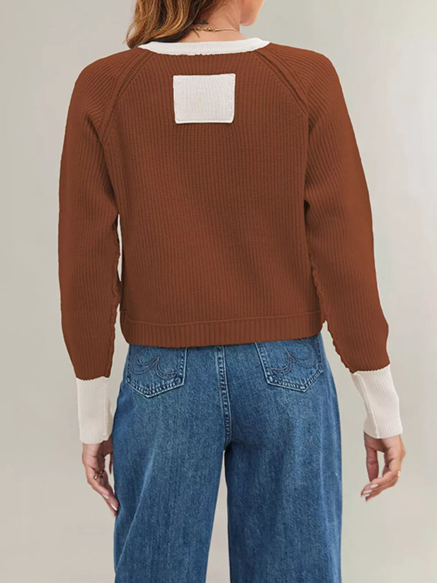 cardigan in Dark Blue with color-block and ribbed