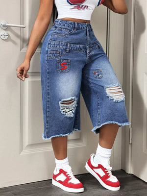 Distressed Wide-leg Denim Capris in this colorway