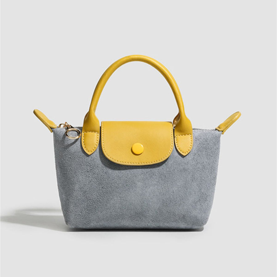 Stylish Two-Tone Suede Crossbody Bag in camel with two-tone