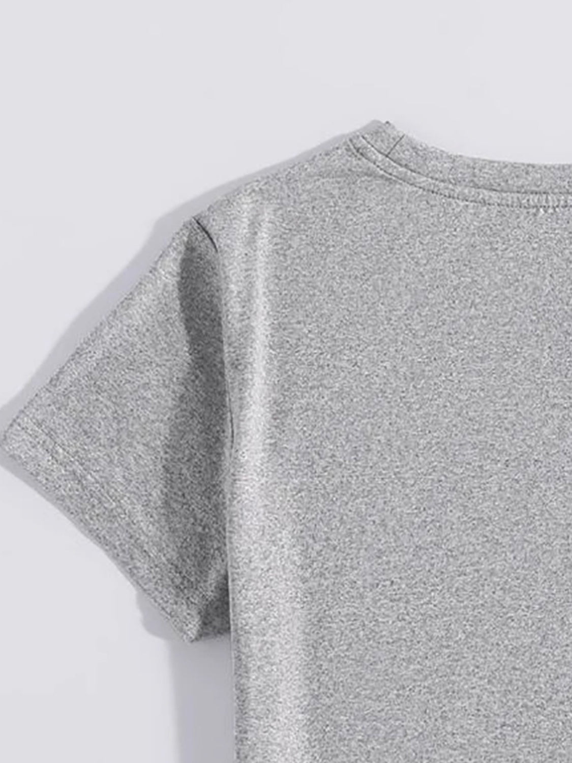 Gray crewneck t-shirt with short sleeves and a heathered texture.