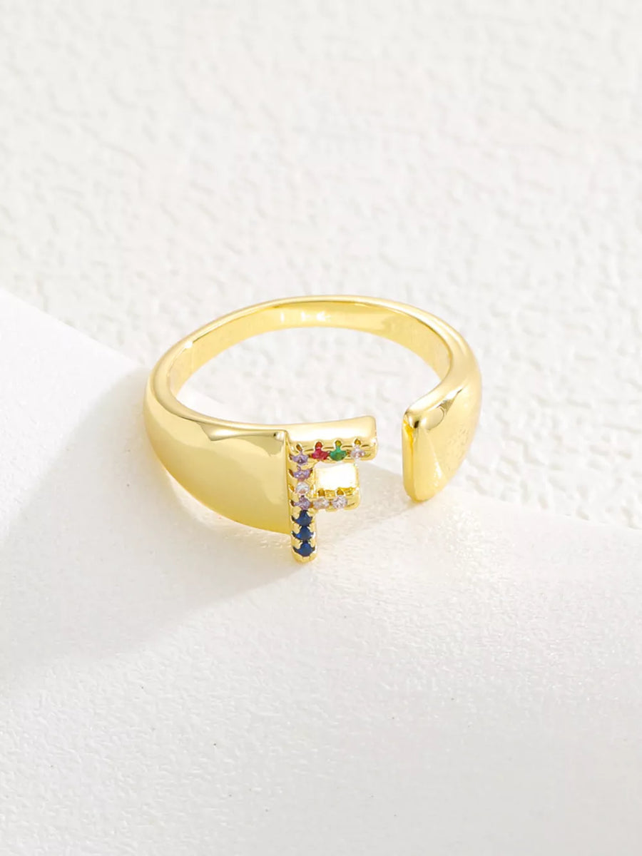 18k Gold-plated Zircon Letter Ring in D with gold-plated