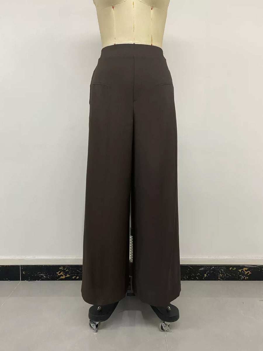 High-waisted Wide-leg Pants in Coffee Brown