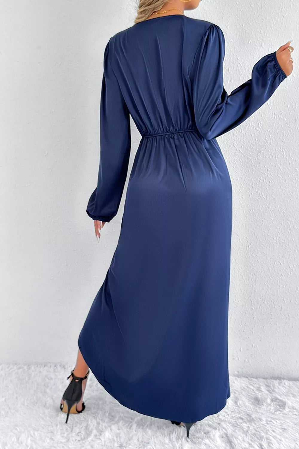 midi dress in Moss with split and midi