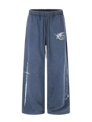 Black with Men's Drawstring Wide-leg Sweatpants in Black