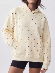 cream pullover hoodie with polka dot and hooded