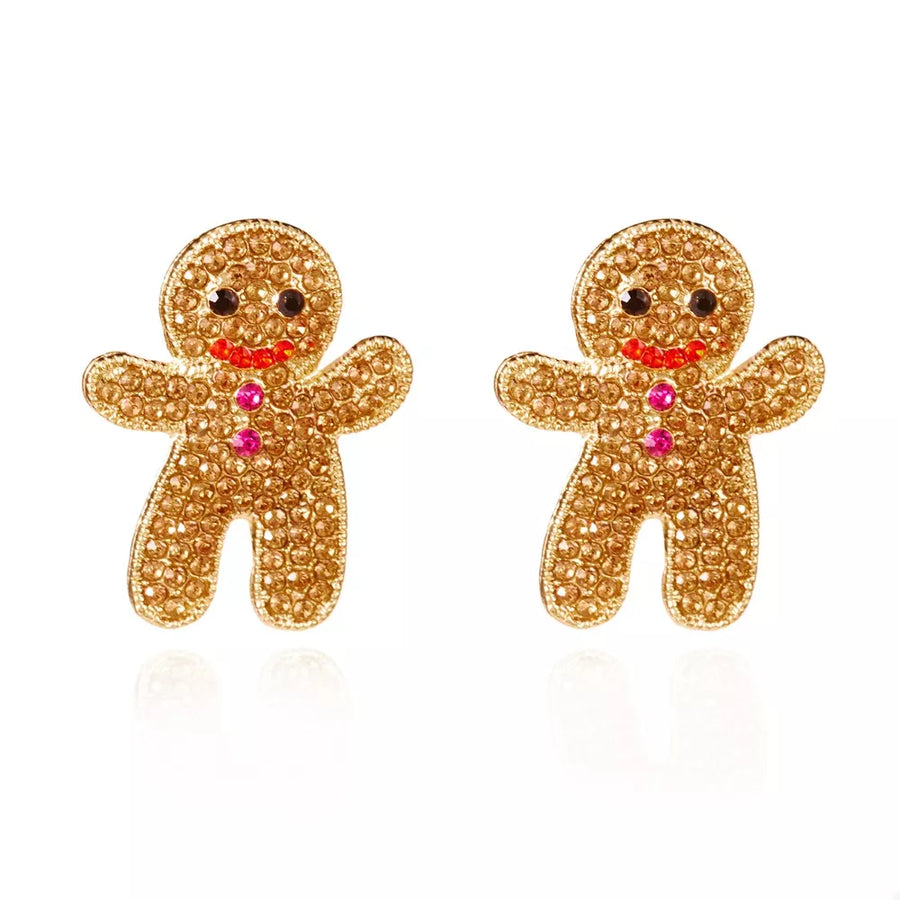 earrings in gold with novelty and rhinestone embellishment