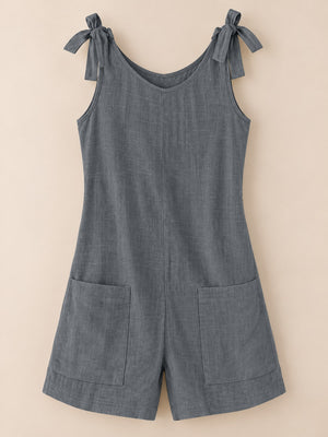 Ramie (70% to less than 80%) blended with spandex romper in Yellow with relaxed silhouette