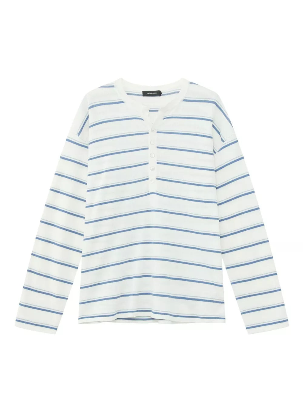 henley in ivory with striped and button detail