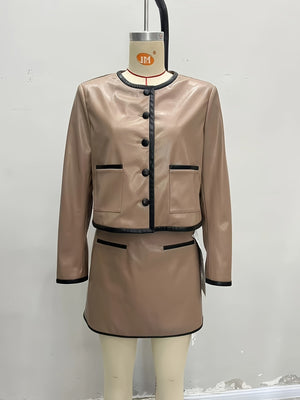 classic skirt set in Tan with round neck
