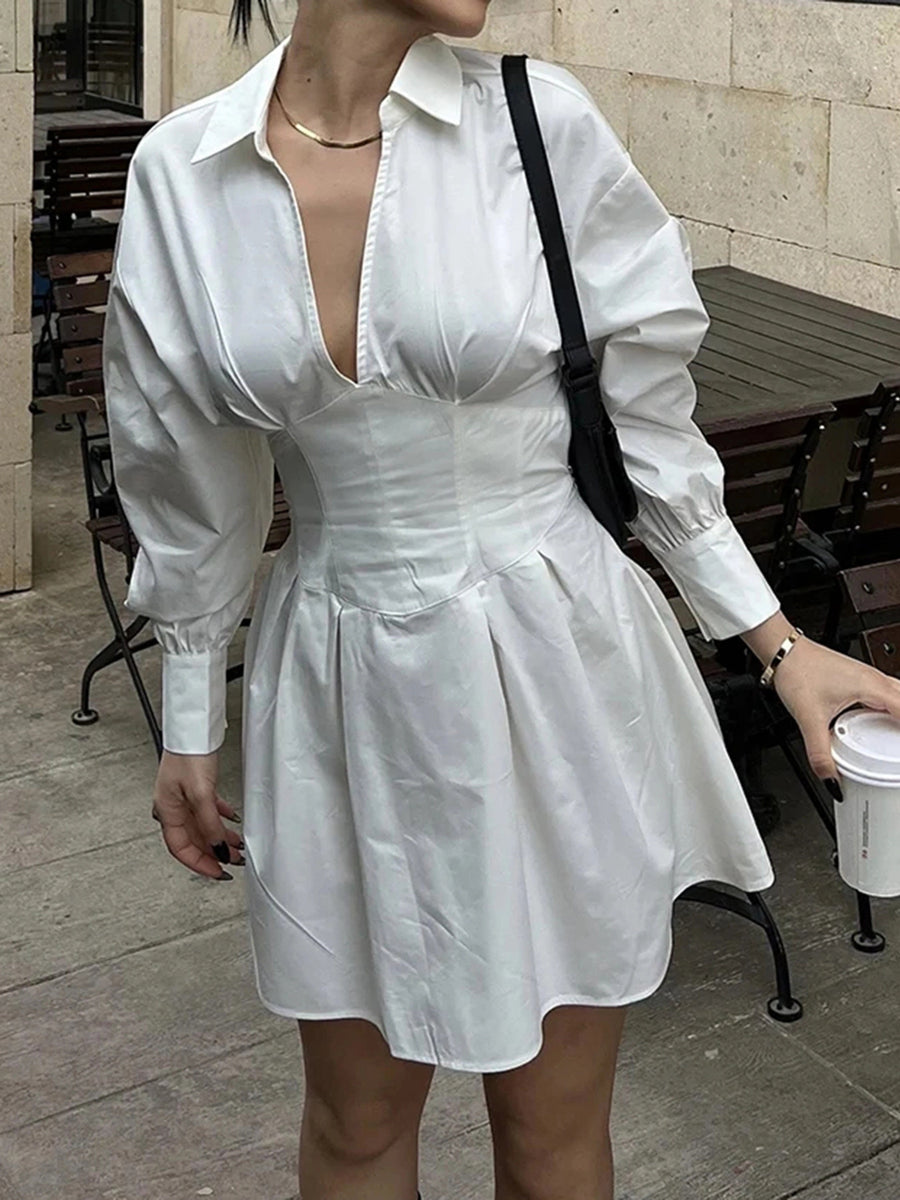 white mini dress with mini and back-zip