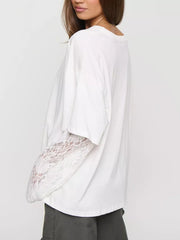 white t-shirt with hip-length and pullover