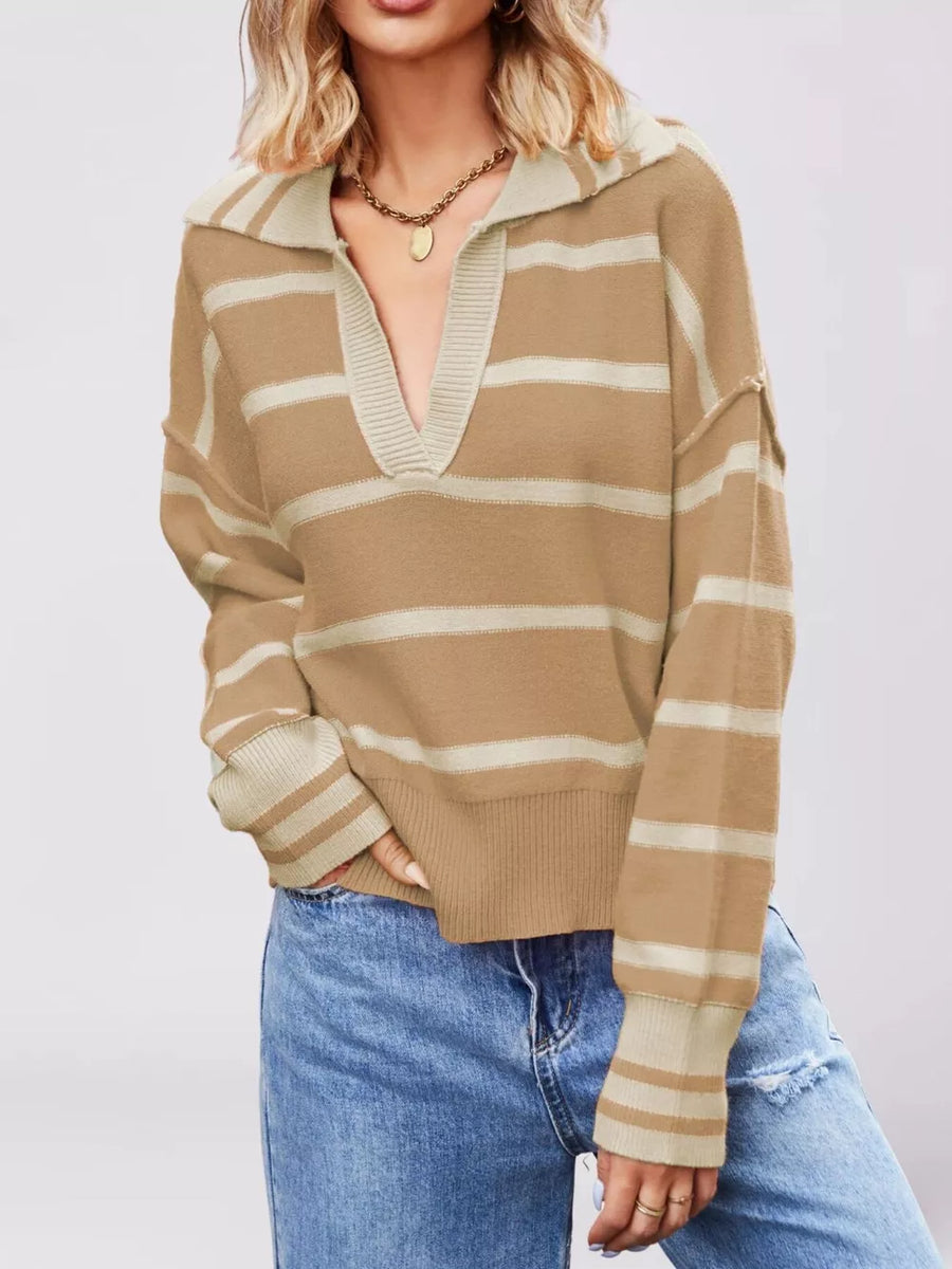 Dark Navy relaxed pullover sweater with collared