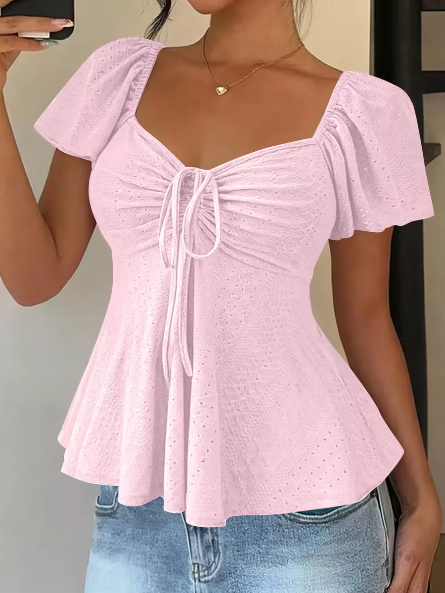 Sweetheart Neck Flutter Sleeve Top, view 15