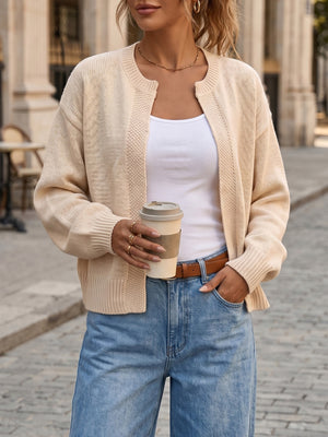classic cardigan in blush pink with round neck