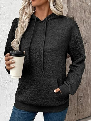 black pullover hoodie with floral and hooded
