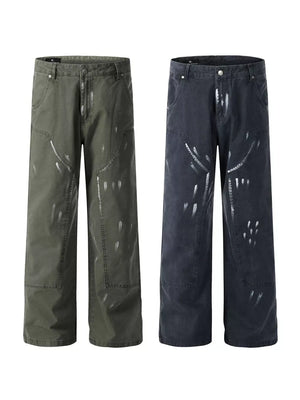 Men's Paint Splatter Wide-leg Pants in Gray