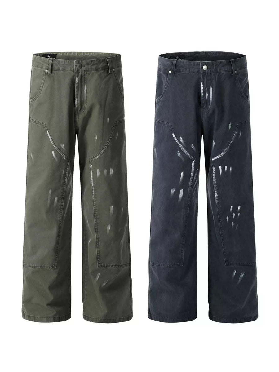 Men's Paint Splatter Wide-leg Pants in Gray