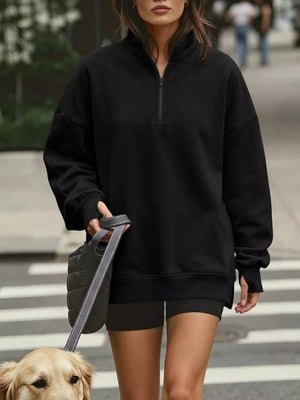 sweatshirt in Pink with slit and hip-length