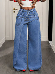 Asymmetrical High-waisted Wide-leg Jeans in Medium Blue