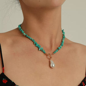 necklace in turquoise featuring irregular beads and choker fit