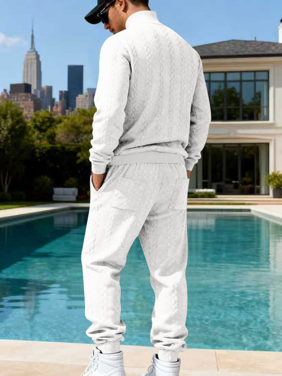 White lounge set with hip-length, full-length and pullover, drawstring, elastic