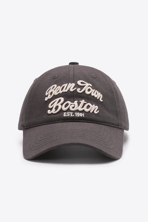 Dark Gray baseball cap with embroidered "Bean Town Boston EST. 1901" text.