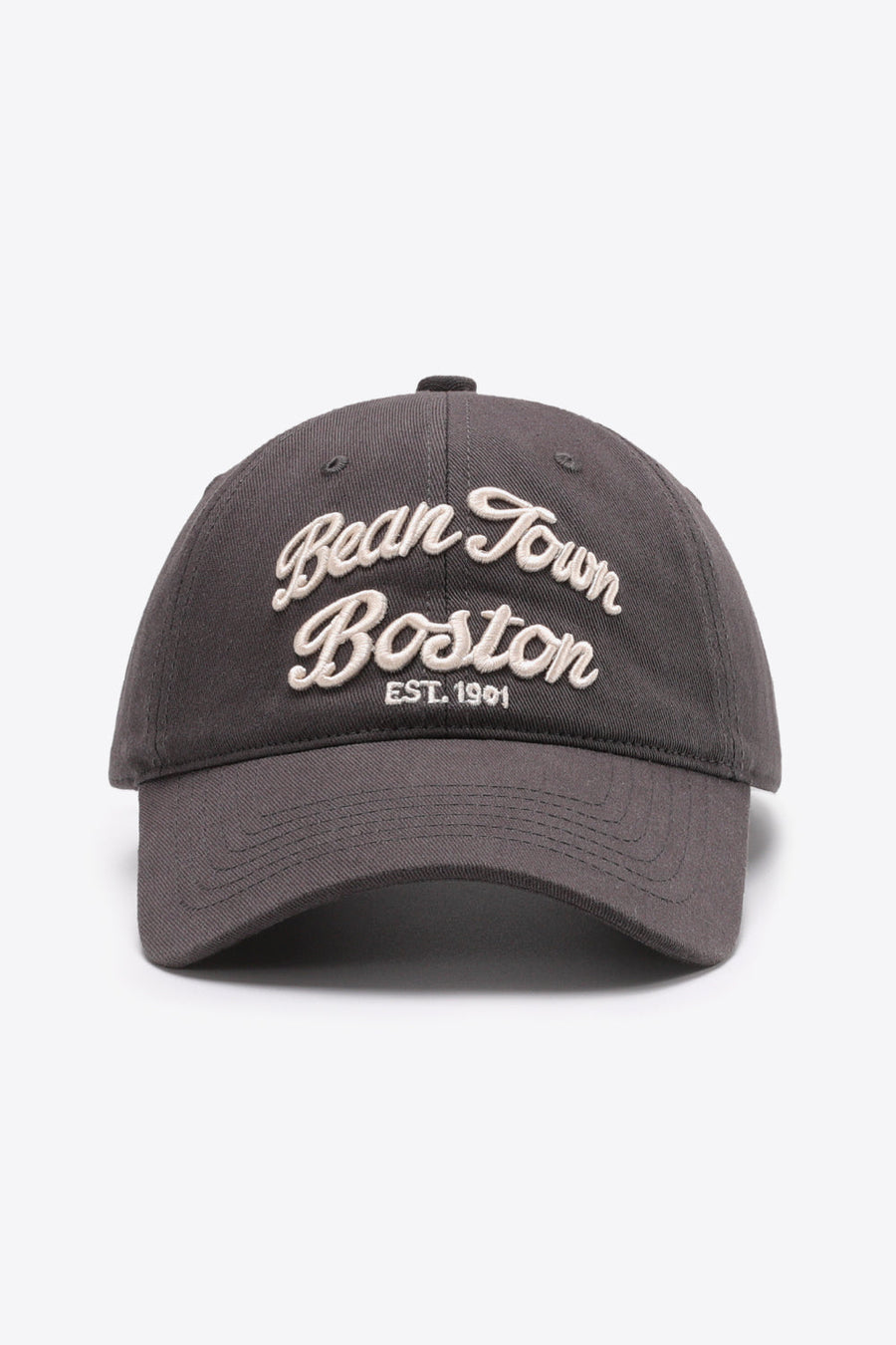 Dark Gray baseball cap with embroidered "Bean Town Boston EST. 1901" text.