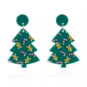 earrings in Dark Green with christmas-themed and drop design