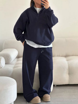 pale yellow oversized, wide-leg sweat set with collared