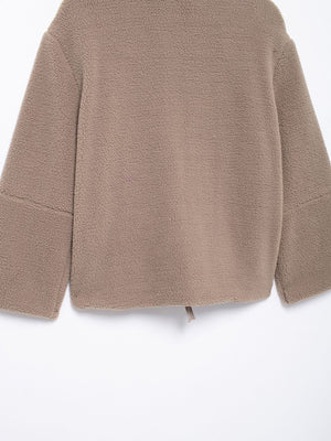 Sherpa Zip-Up Jacket in Khaki with zipper