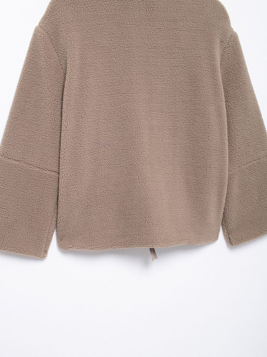 Sherpa Zip-Up Jacket in Khaki with zipper