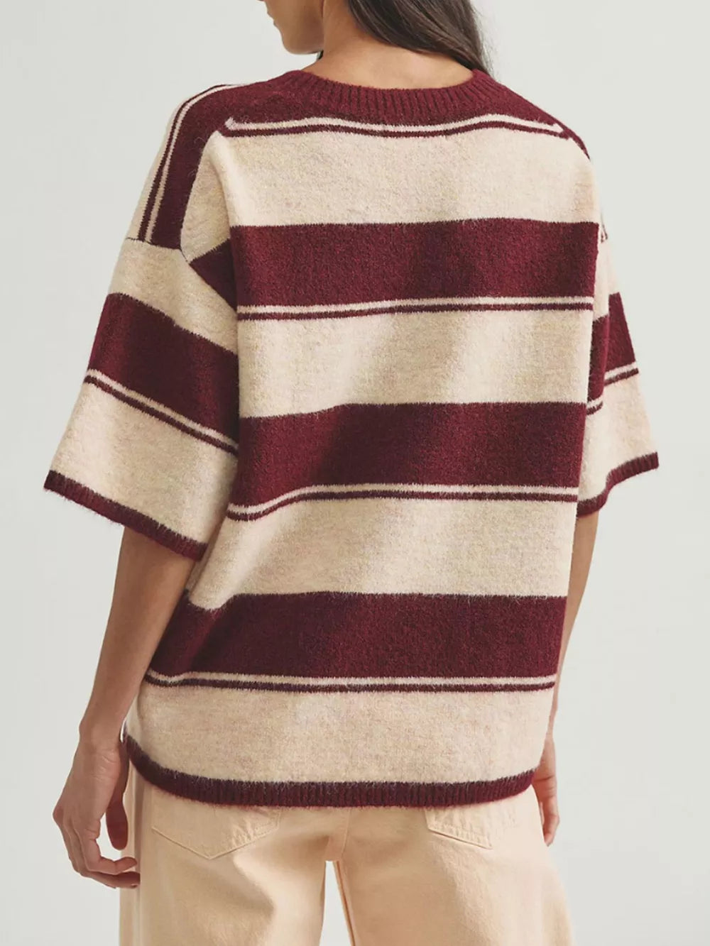 Light Blue pullover sweater with hip-length and pullover