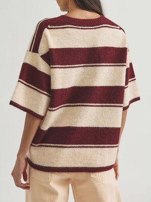 Light Blue pullover sweater with hip-length and pullover