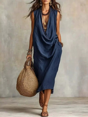 Green Full Size Cowl Neck Sleeveless Midi Dress