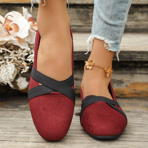 Suede Cross-Strap Slip-On Loafers in Beige with cross-strap