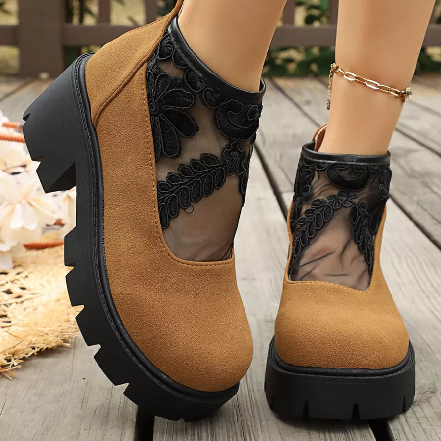 Brown with Round Toe Platform Loafers in Brown