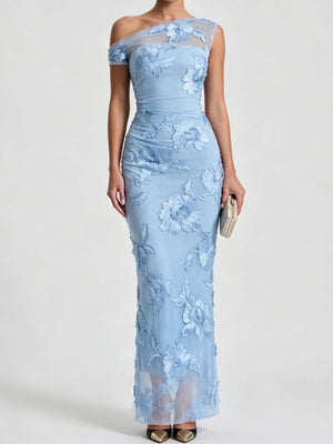 maxi dress in Apricot-Double-Sided Embroidery with applique and maxi