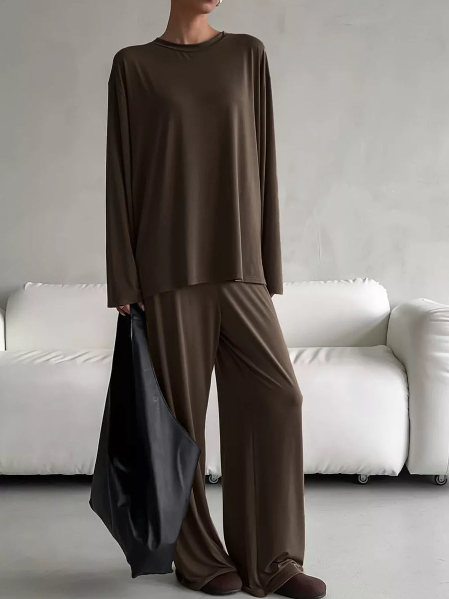 Coffee Brown pajama set with full-length and pullover